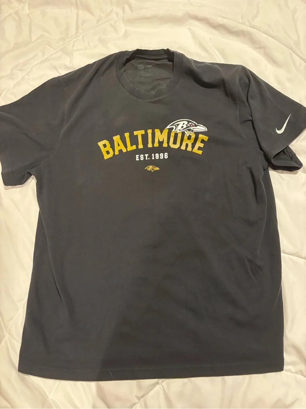 Nike Black Baltimore Ravens Short Sleeve Graphic Tee with Gold Accent EST 1996